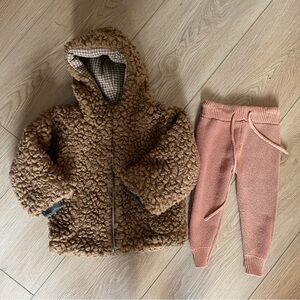 ONE + MORE IN THE FAMILY ECO SHEARLING CARAMEL IMANOL COAT + Knit Leggings